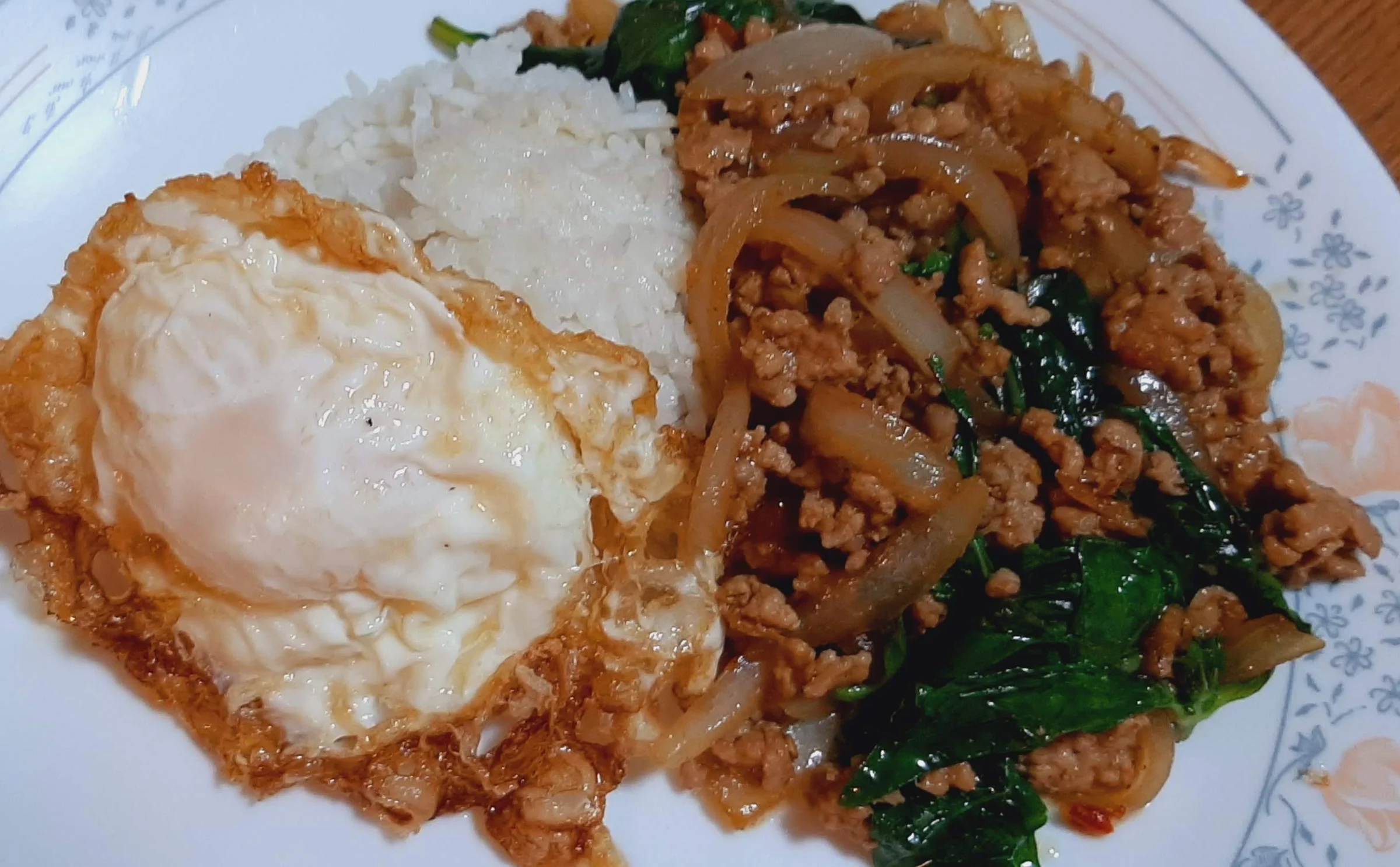 Pad kaprao with rice and fried egg